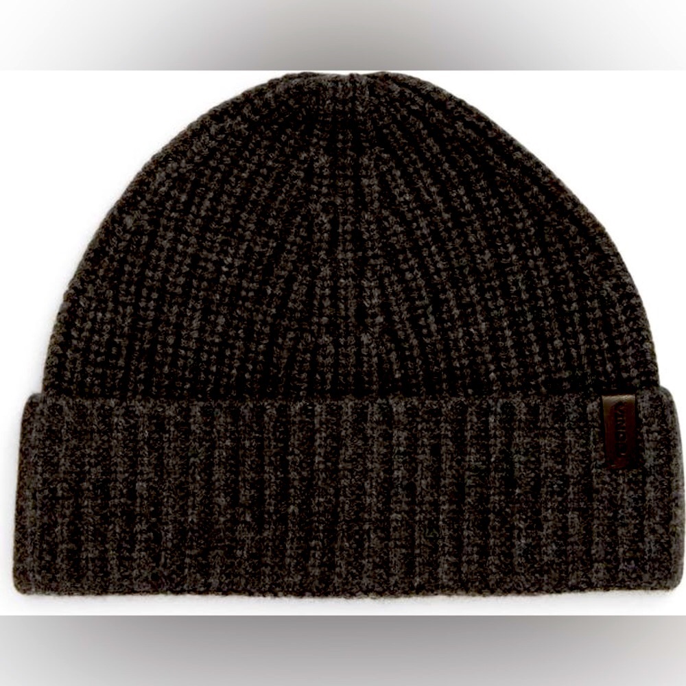 VINCE SHAKER STITCH MERINO WOOL AND CASHMERE BEANIE CHARCOAL GRAY OS NWOT